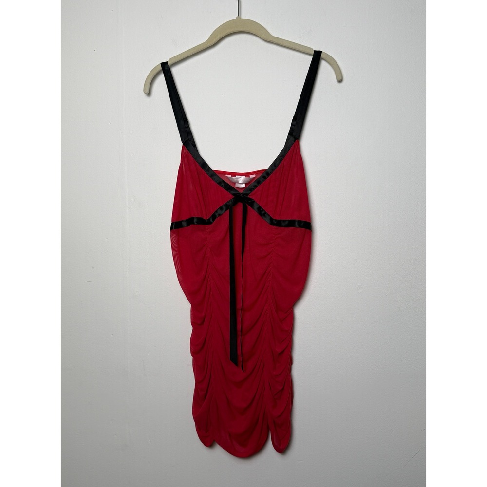 Victoria's Secret Red Mesh Ruched Babydoll‎ Lingerie Dress Size L